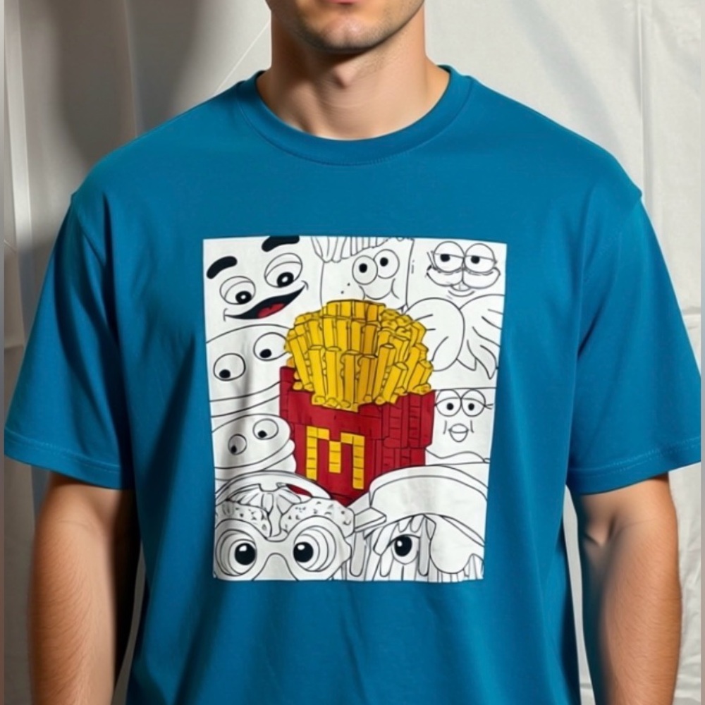 McDonalds French Fry‎ Graphic T Shirt Blue Cartoon Style